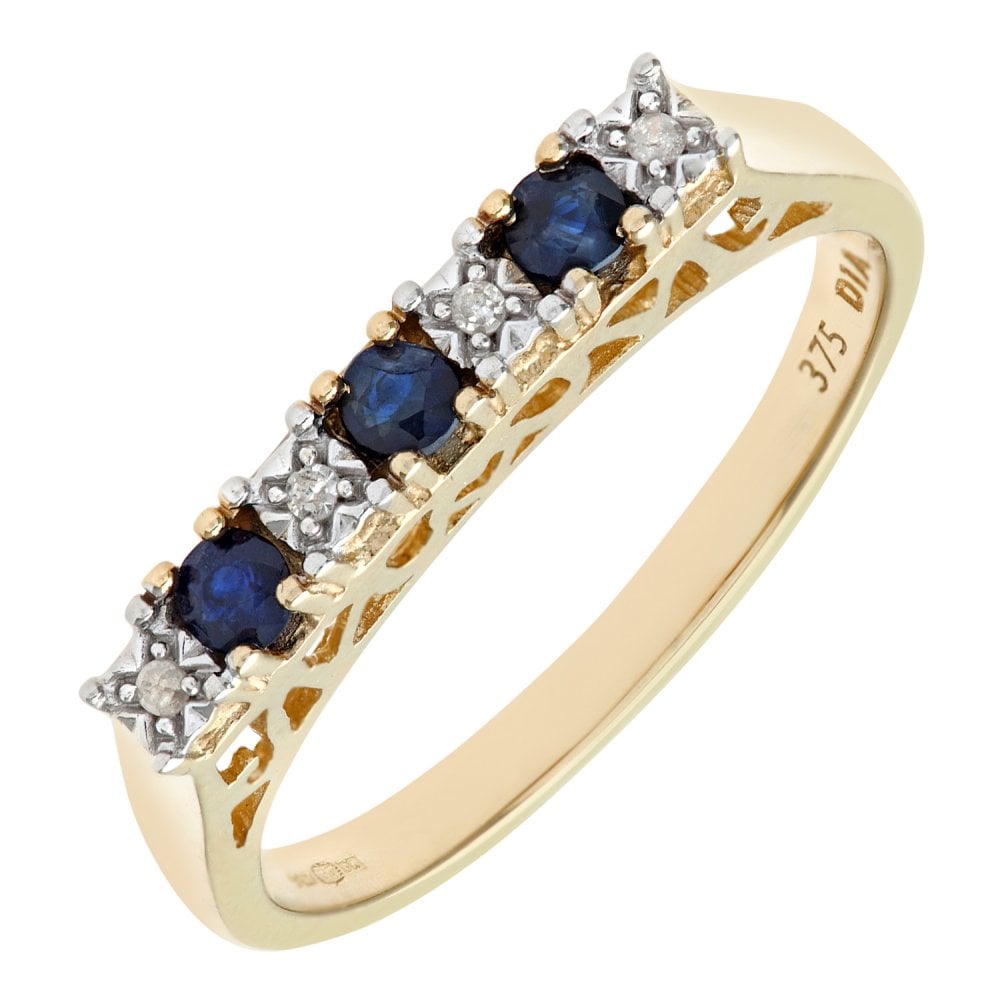 SPARKLD 9ct Yellow Gold Sapphire & 0.02ct Diamond Eternity Ring