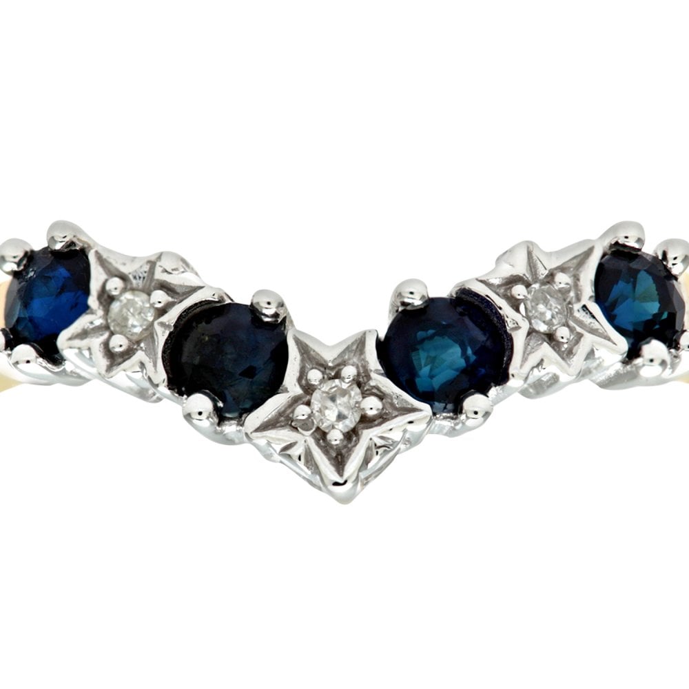 SPARKLD 9ct Yellow Gold Sapphire & 0.02ct Diamond Wishbone Ring