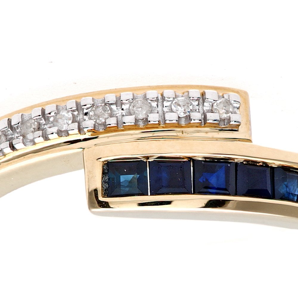 SPARKLD 9ct Yellow Gold Sapphire & 0.03ct Diamond Crossover Ring