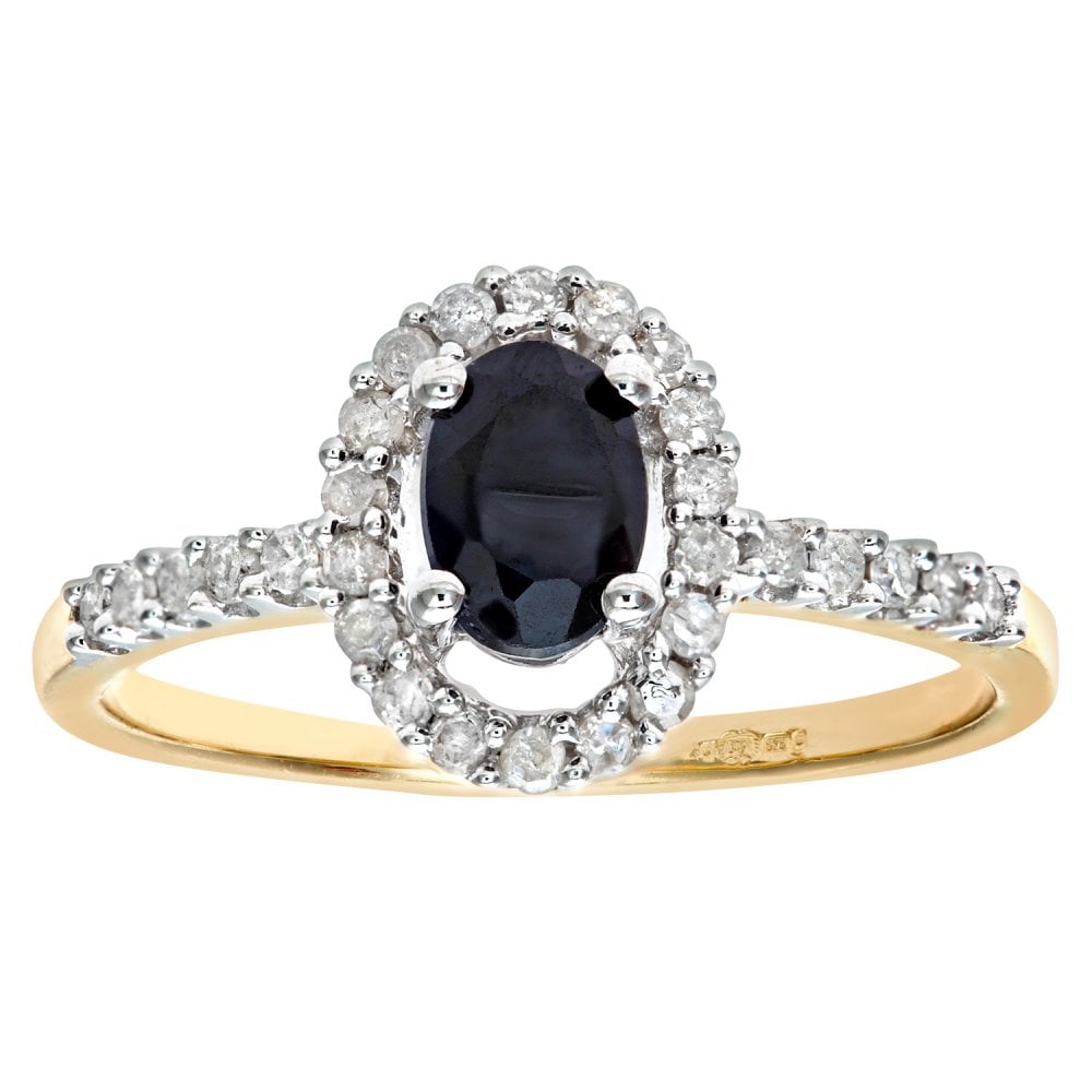 SPARKLD 9ct Yellow Gold Sapphire & 0.25ct Diamond Cluster Ring