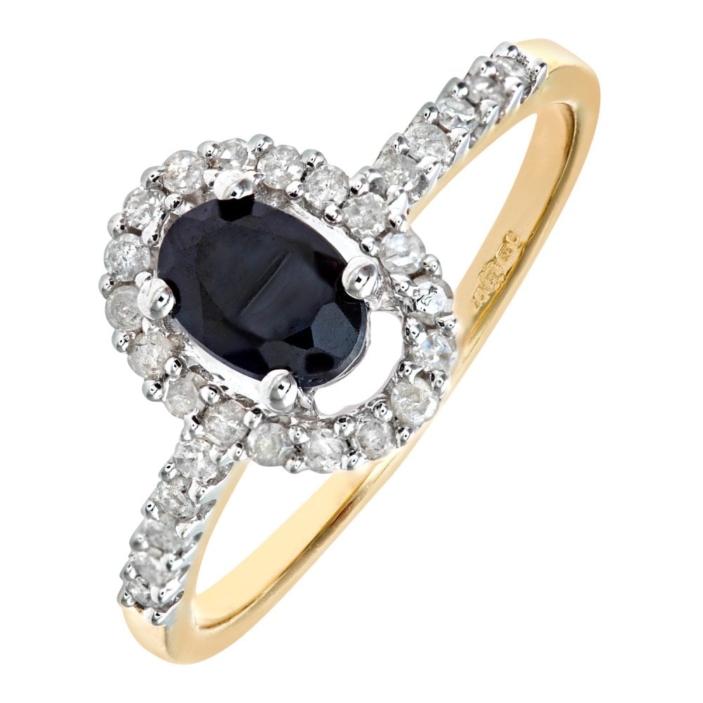 SPARKLD 9ct Yellow Gold Sapphire & 0.25ct Diamond Cluster Ring