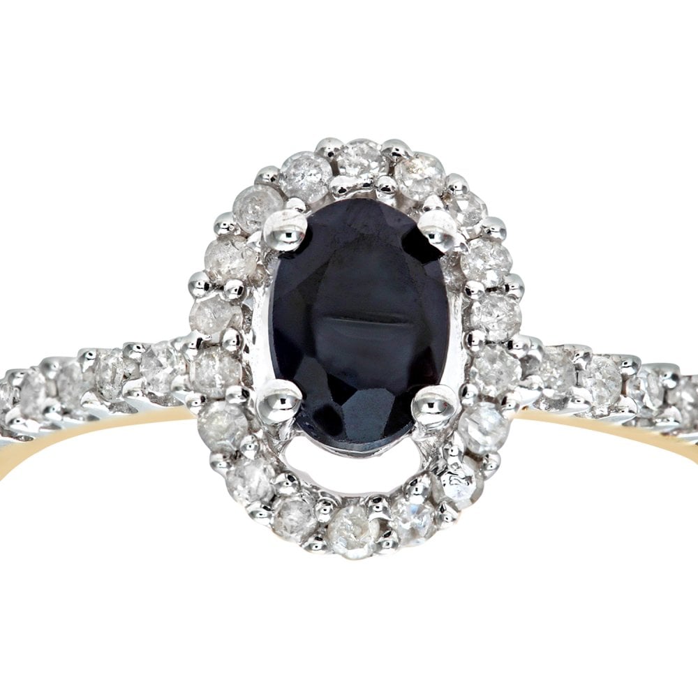 SPARKLD 9ct Yellow Gold Sapphire & 0.25ct Diamond Cluster Ring