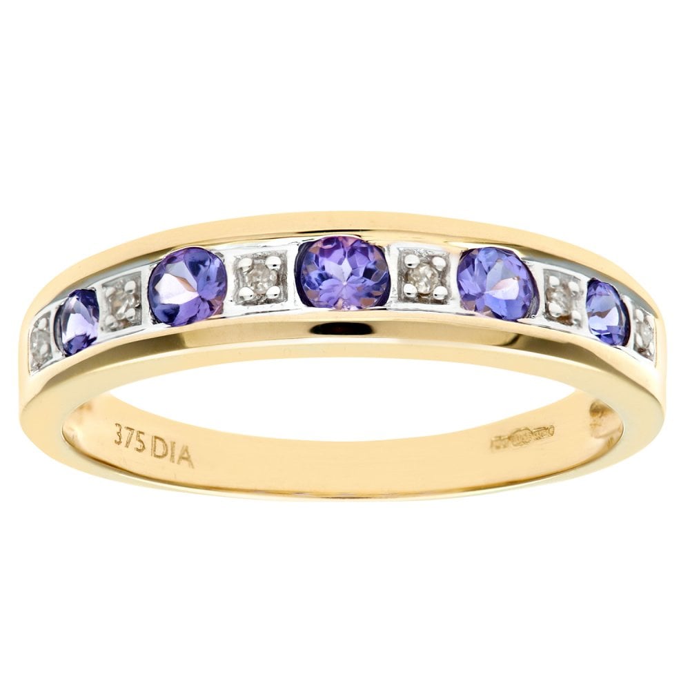 SPARKLD 9ct Yellow Gold Tanzanite & 0.02ct Diamond Eternity Ring