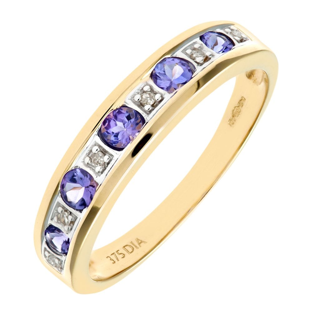 SPARKLD 9ct Yellow Gold Tanzanite & 0.02ct Diamond Eternity Ring