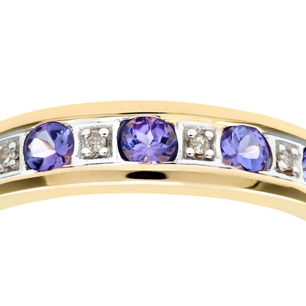 SPARKLD 9ct Yellow Gold Tanzanite & 0.02ct Diamond Eternity Ring
