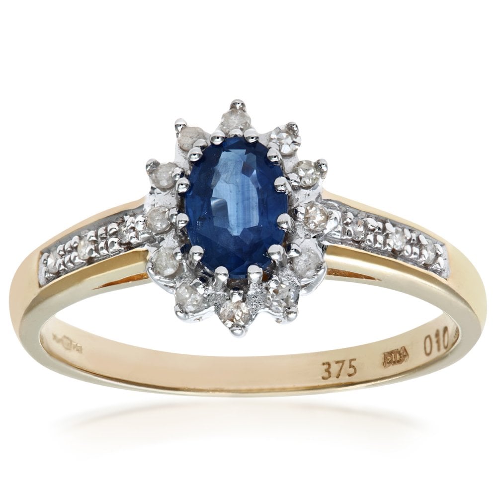 SPARKLD 9ct Yellow Gold Tanzanite & 0.10ct Diamond Cluster Ring