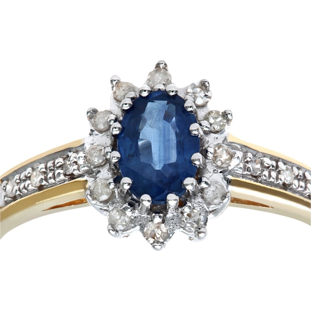 SPARKLD 9ct Yellow Gold Tanzanite & 0.10ct Diamond Cluster Ring