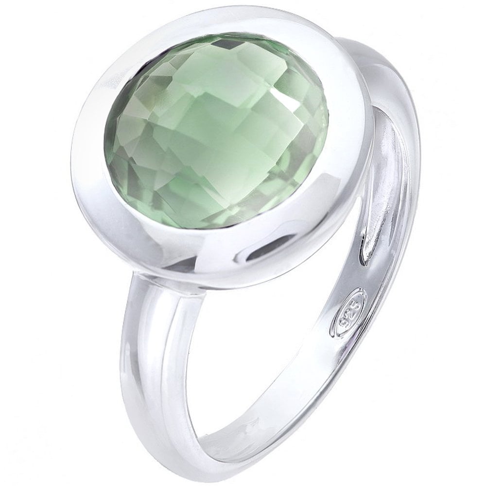 SPARKLD Rhodium Plated Silver Classic Round Agate Stone Ring