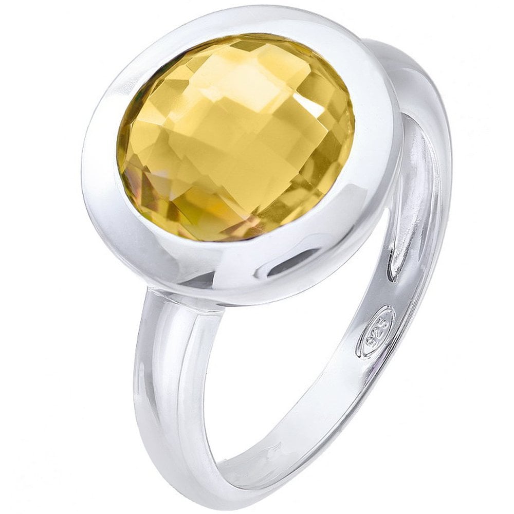 SPARKLD Rhodium Plated Silver Classic Round Citrine Stone Ring