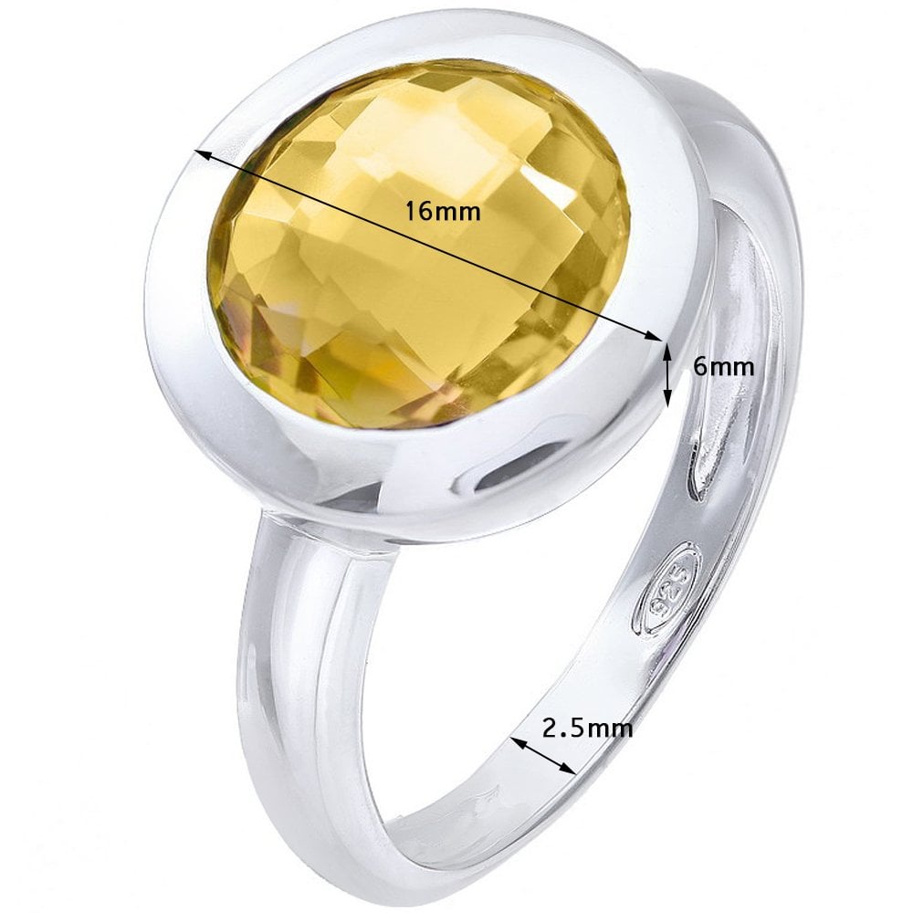 SPARKLD Rhodium Plated Silver Classic Round Citrine Stone Ring