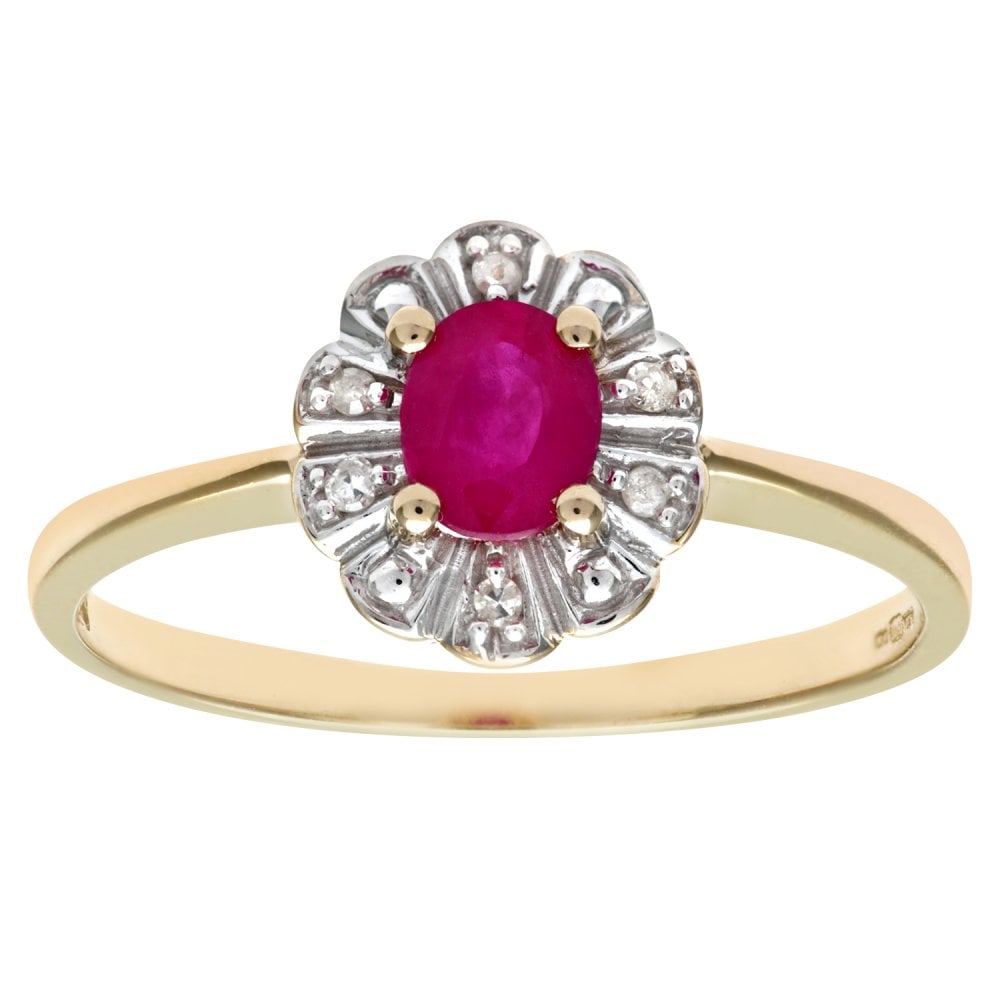 SPARKLD 9ct Yellow Gold Ruby & 0.03ct Diamond Ring