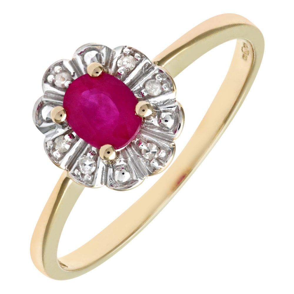 SPARKLD 9ct Yellow Gold Ruby & 0.03ct Diamond Ring