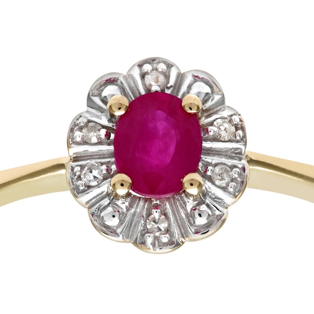 SPARKLD 9ct Yellow Gold Ruby & 0.03ct Diamond Ring