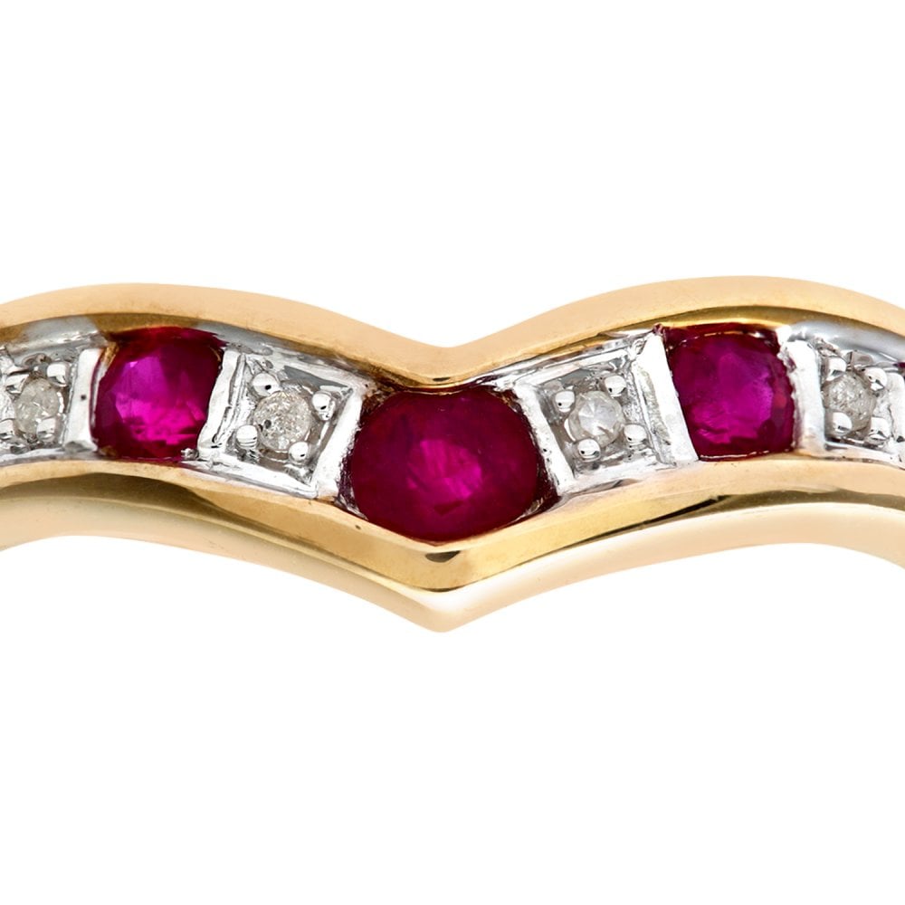 SPARKLD 9ct Yellow Gold Ruby & 0.02ct Diamond Wishbone Ring