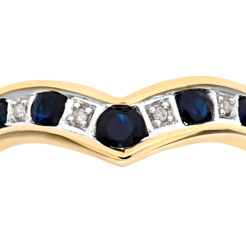 SPARKLD 9ct Yellow Gold Sapphire & 0.02ct Diamond Wishbone Ring
