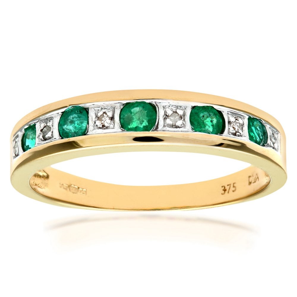 SPARKLD 9ct Yellow Gold Emerald & 0.02ct Diamond Eternity Ring