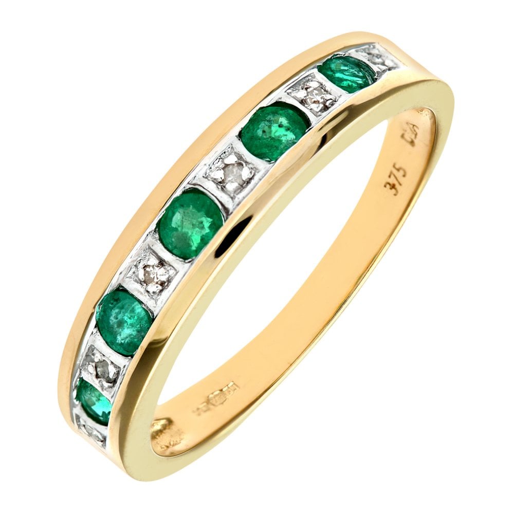 SPARKLD 9ct Yellow Gold Emerald & 0.02ct Diamond Eternity Ring