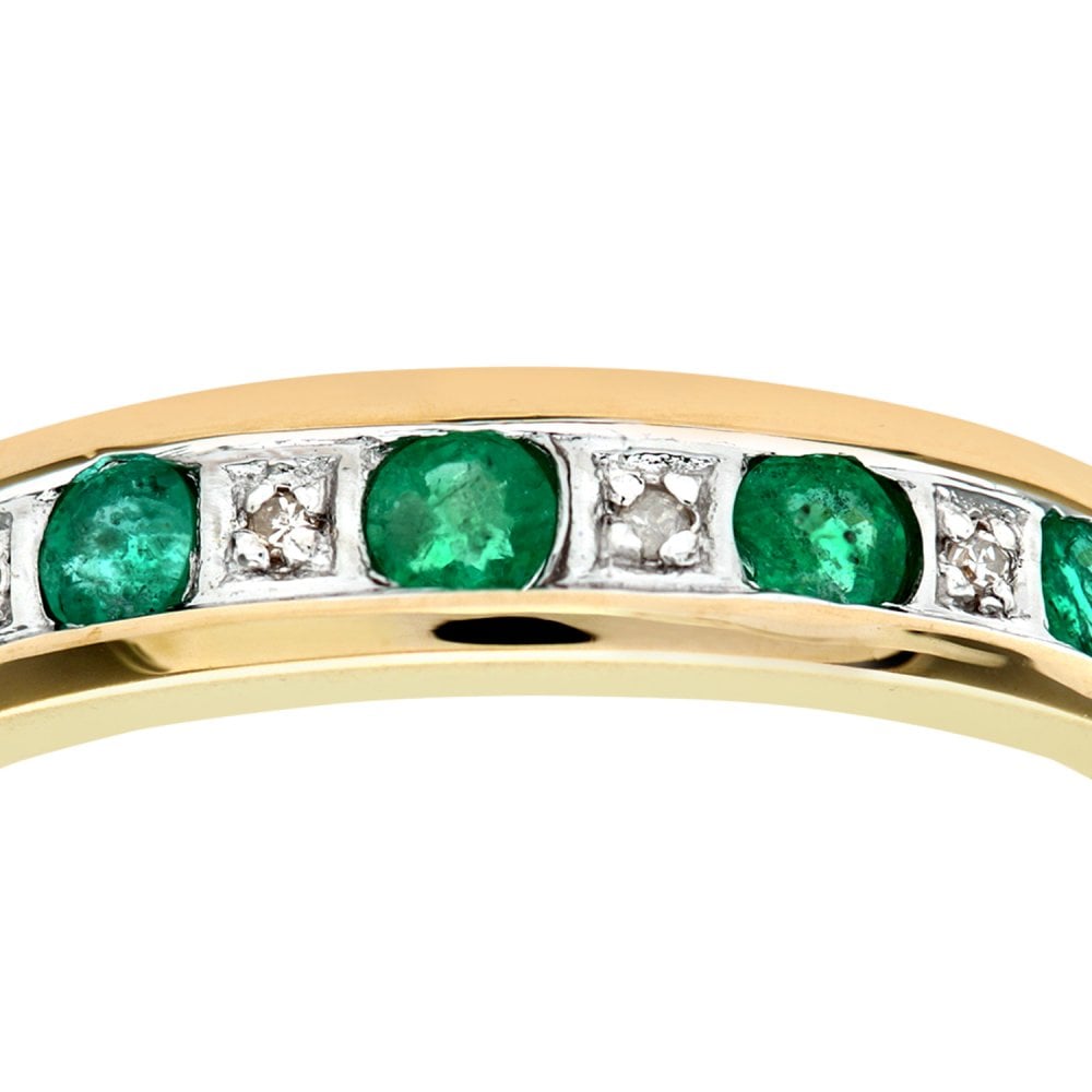 SPARKLD 9ct Yellow Gold Emerald & 0.02ct Diamond Eternity Ring