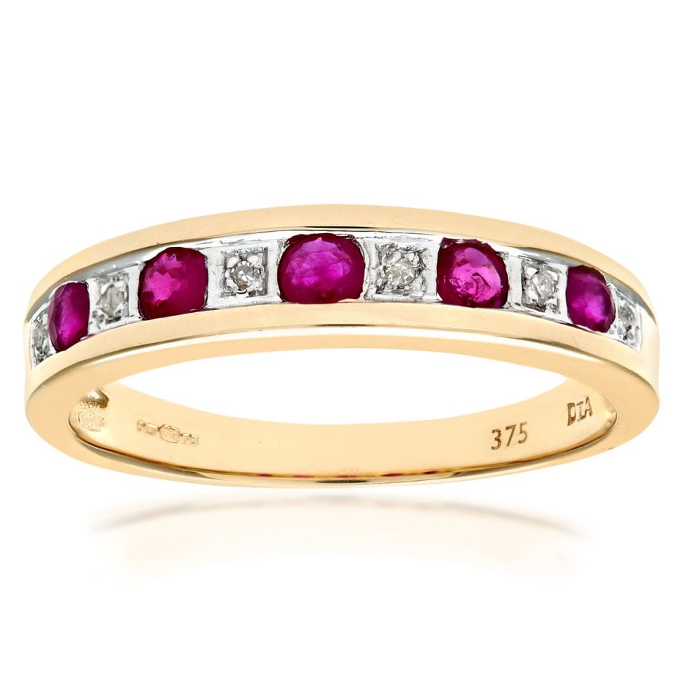 SPARKLD 9ct Yellow Gold Ruby & 0.02ct Diamond Eternity Ring