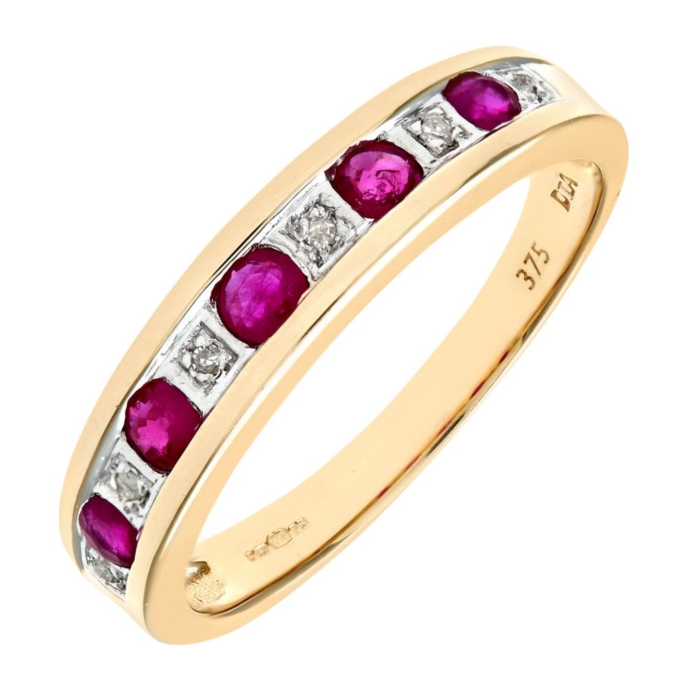 SPARKLD 9ct Yellow Gold Ruby & 0.02ct Diamond Eternity Ring
