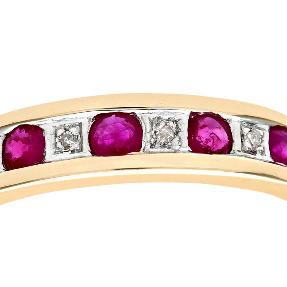 SPARKLD 9ct Yellow Gold Ruby & 0.02ct Diamond Eternity Ring