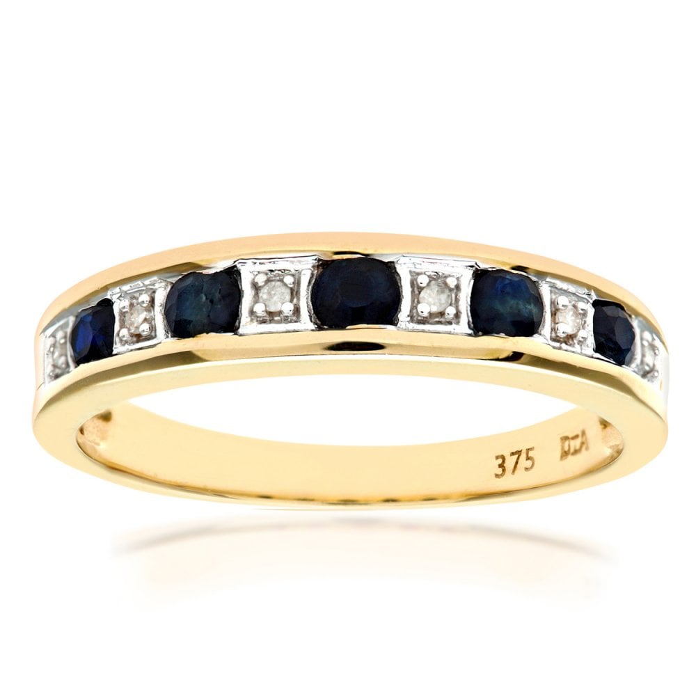 SPARKLD 9ct Yellow Gold Sapphire & 0.02ct Diamond Eternity Ring