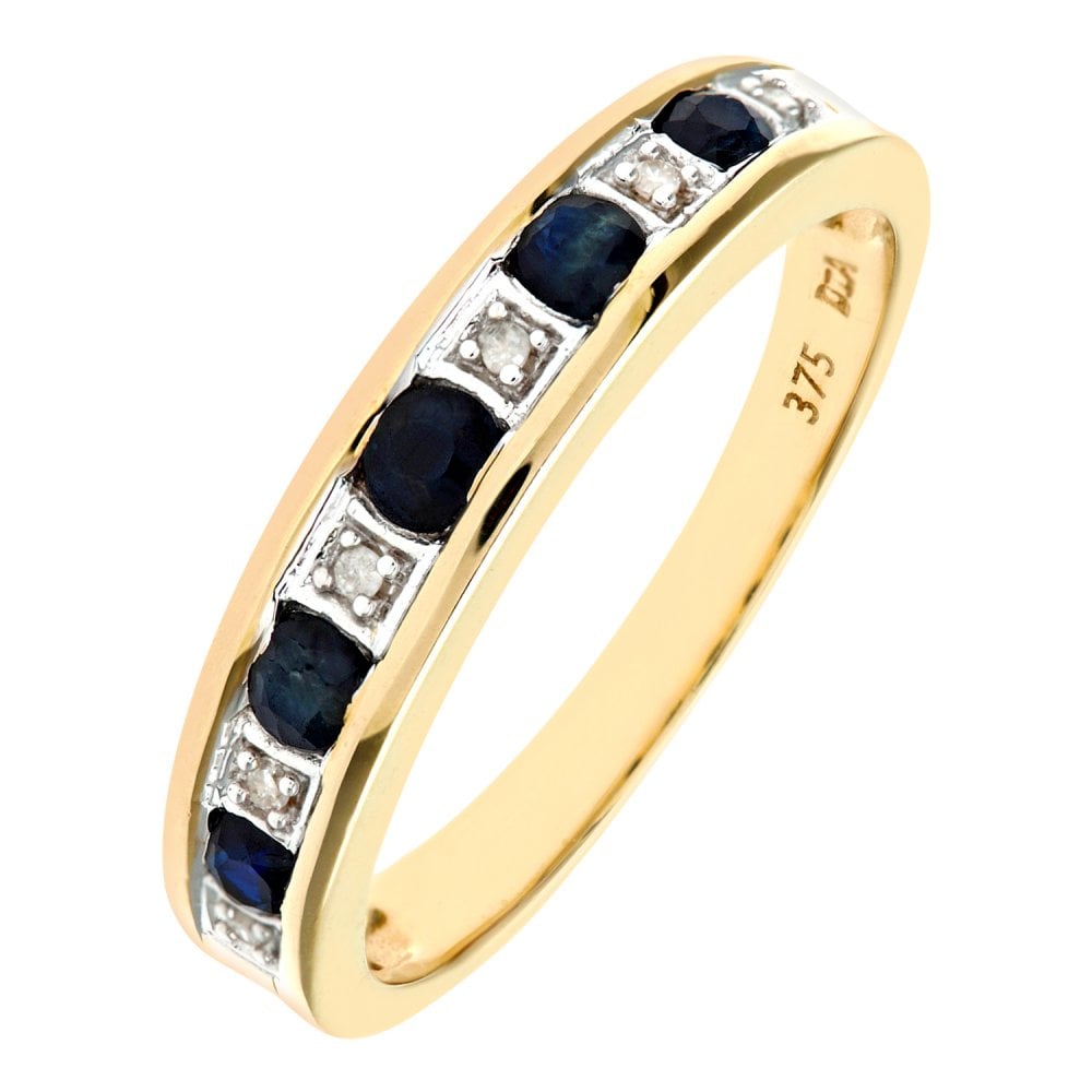 SPARKLD 9ct Yellow Gold Sapphire & 0.02ct Diamond Eternity Ring