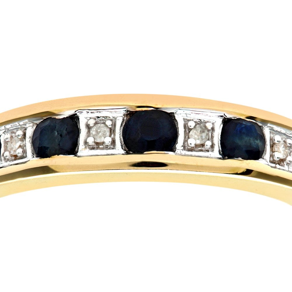 SPARKLD 9ct Yellow Gold Sapphire & 0.02ct Diamond Eternity Ring