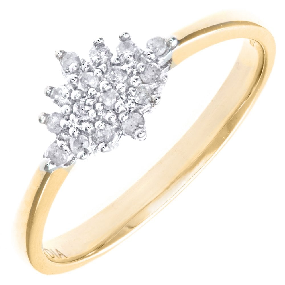 SPARKLD 9ct Yellow Gold 0.10ct Diamond Cluster Ring
