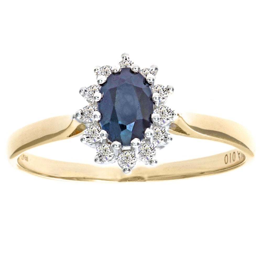 SPARKLD 9ct Yellow Gold Sapphire & 0.10ct Diamond Cluster Ring