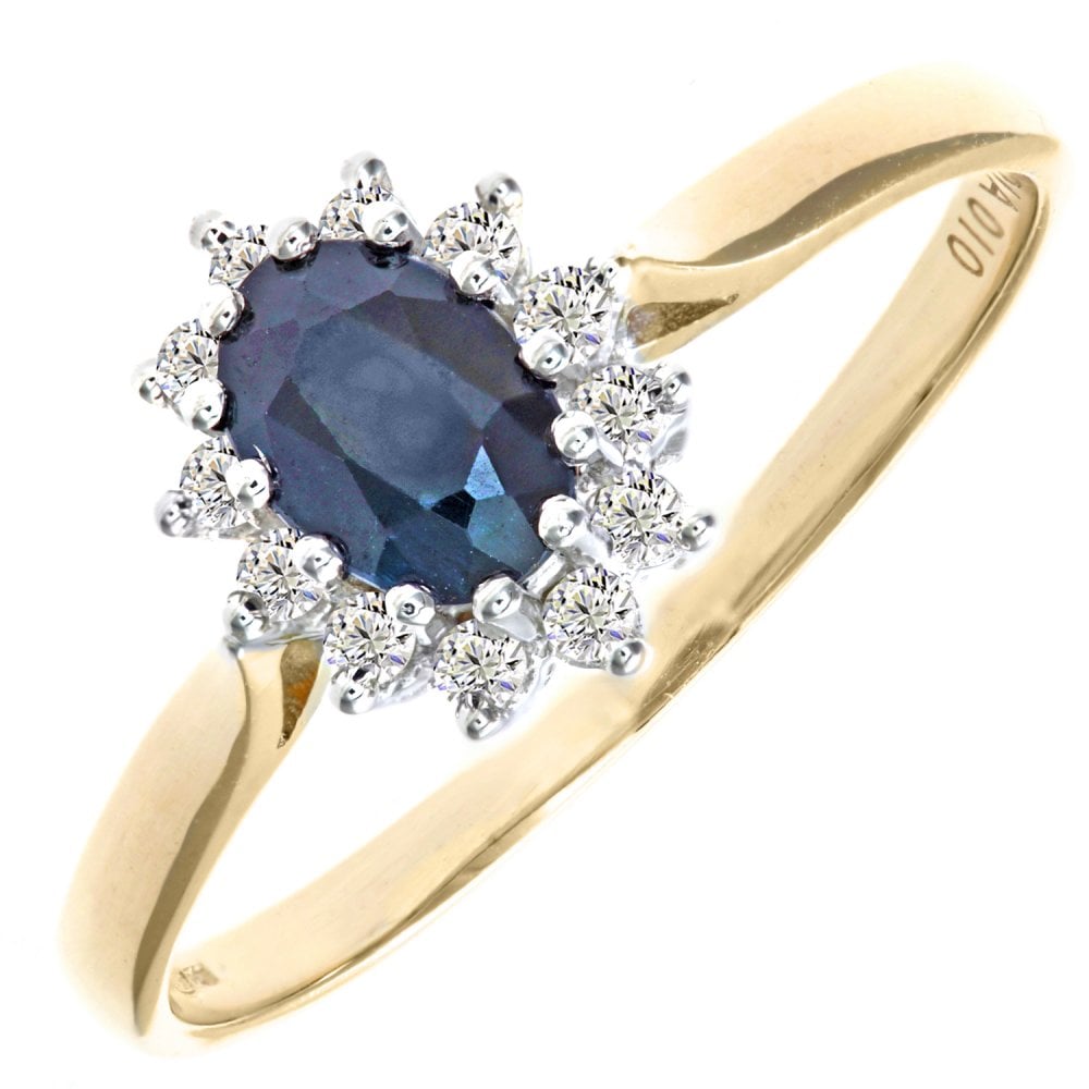 SPARKLD 9ct Yellow Gold Sapphire & 0.10ct Diamond Cluster Ring