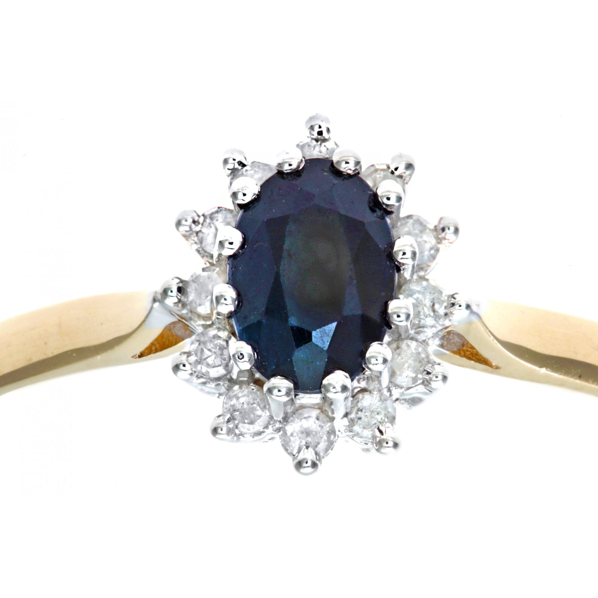 SPARKLD 9ct Yellow Gold Sapphire & 0.10ct Diamond Cluster Ring