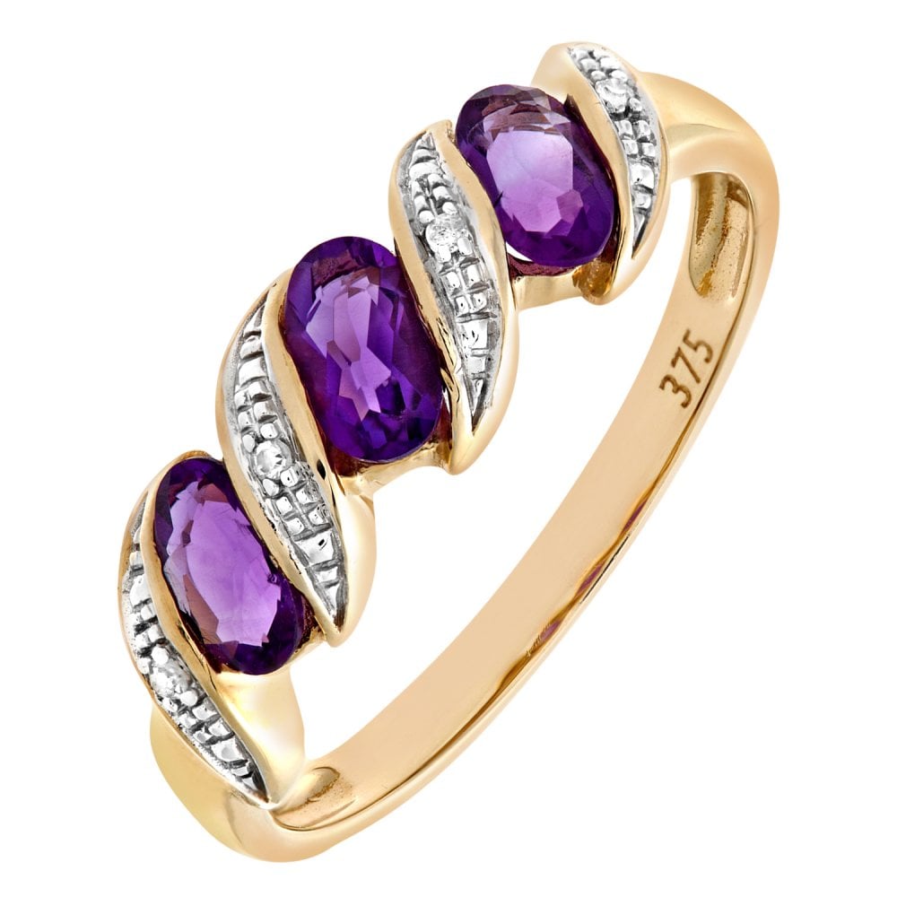 SPARKLD 9ct Yellow Gold Diamond and Amethyst Eternity Ladies Ring