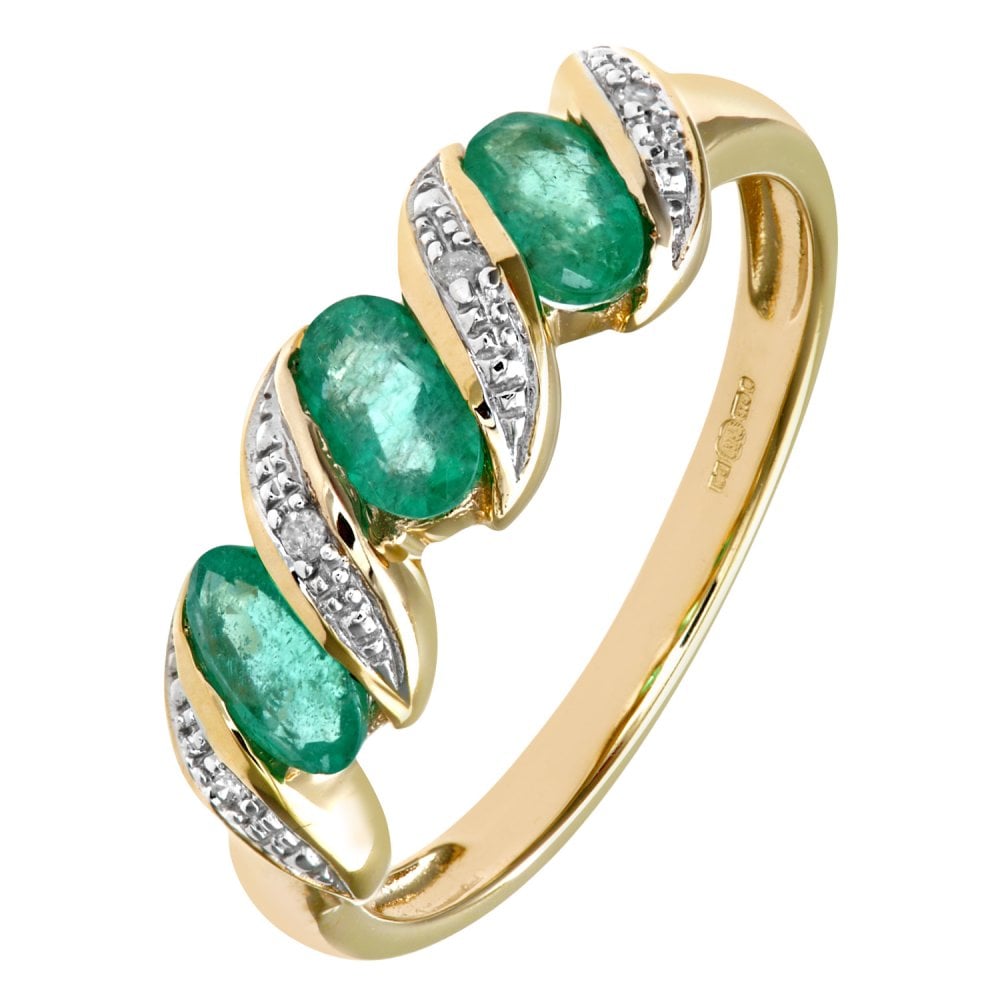 SPARKLD 9ct Yellow Gold Diamond and Emerald Eternity Ladies Ring
