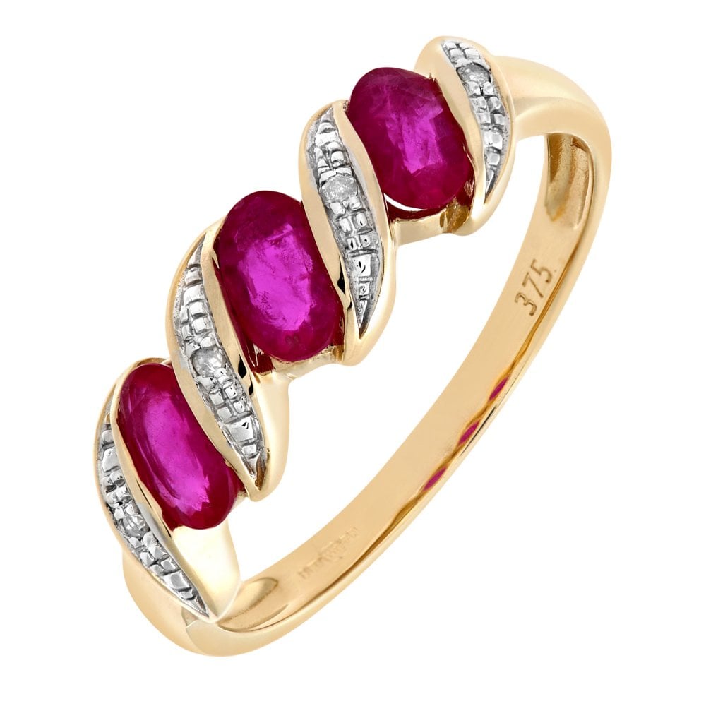 SPARKLD 9ct Yellow Gold Diamond and Ruby Eternity Ladies Ring