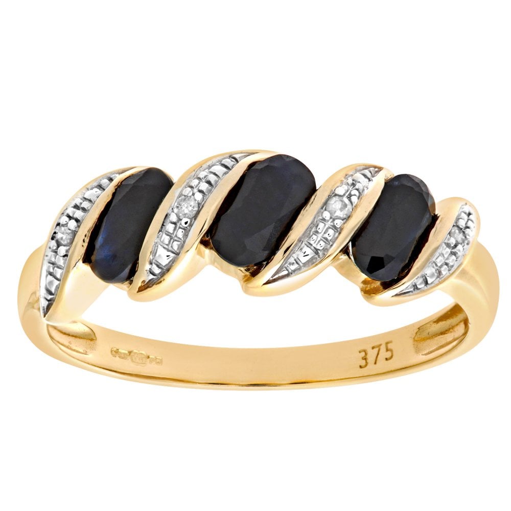 SPARKLD 9ct Yellow Gold Diamond and Sapphire Eternity Ladies Rng