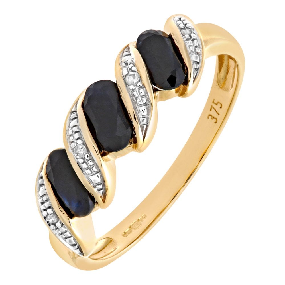 SPARKLD 9ct Yellow Gold Diamond and Sapphire Eternity Ladies Rng