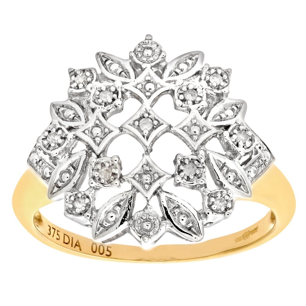SPARKLD 9ct Yellow Gold Diamond Cluster Ring