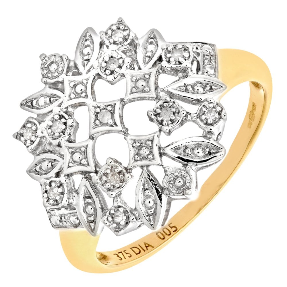 SPARKLD 9ct Yellow Gold Diamond Cluster Ring