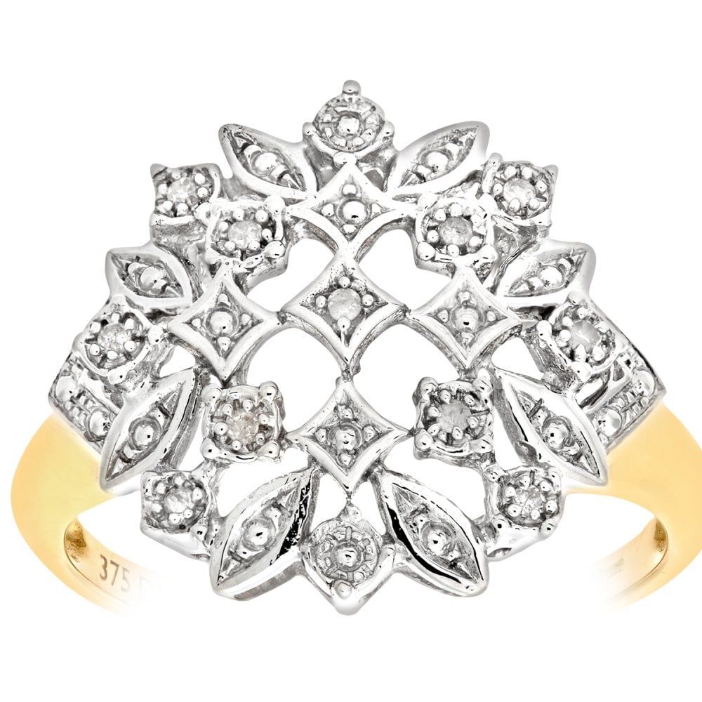 SPARKLD 9ct Yellow Gold Diamond Cluster Ring