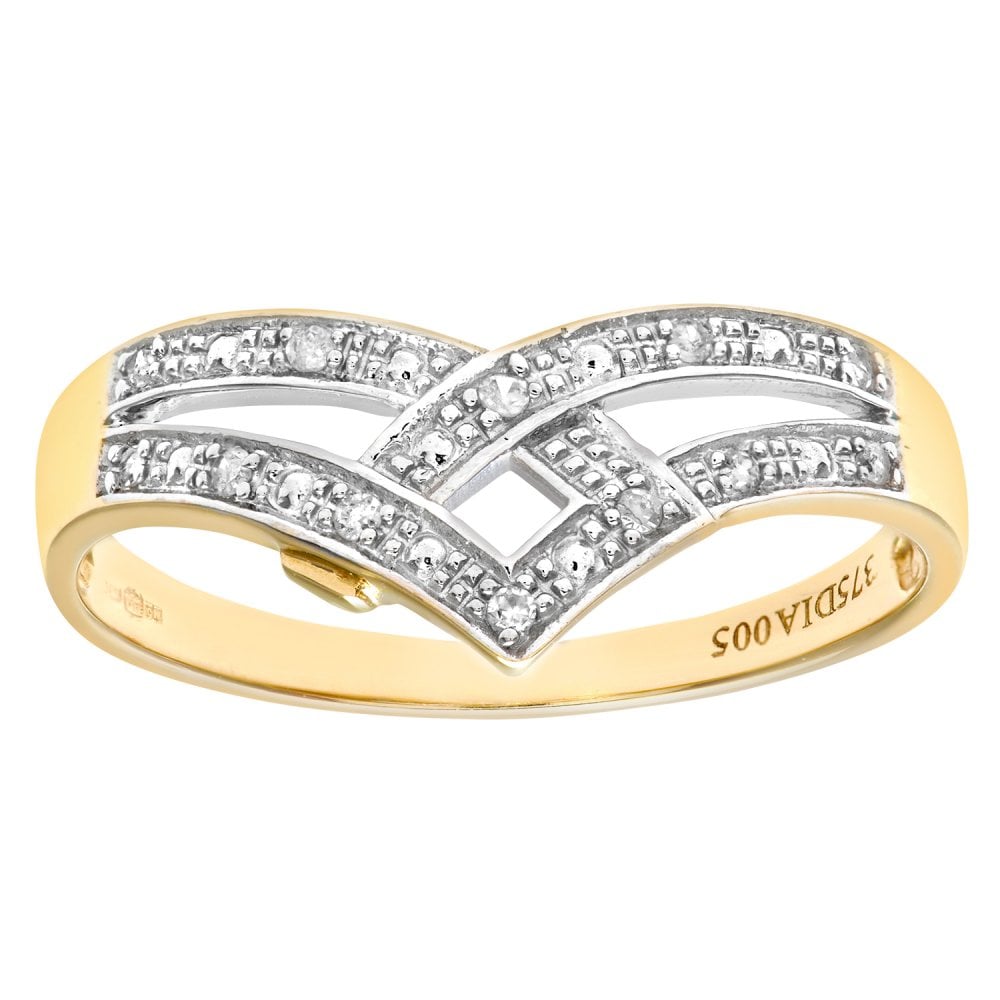 SPARKLD 9ct Yellow Gold Diamond Wishbone Ring