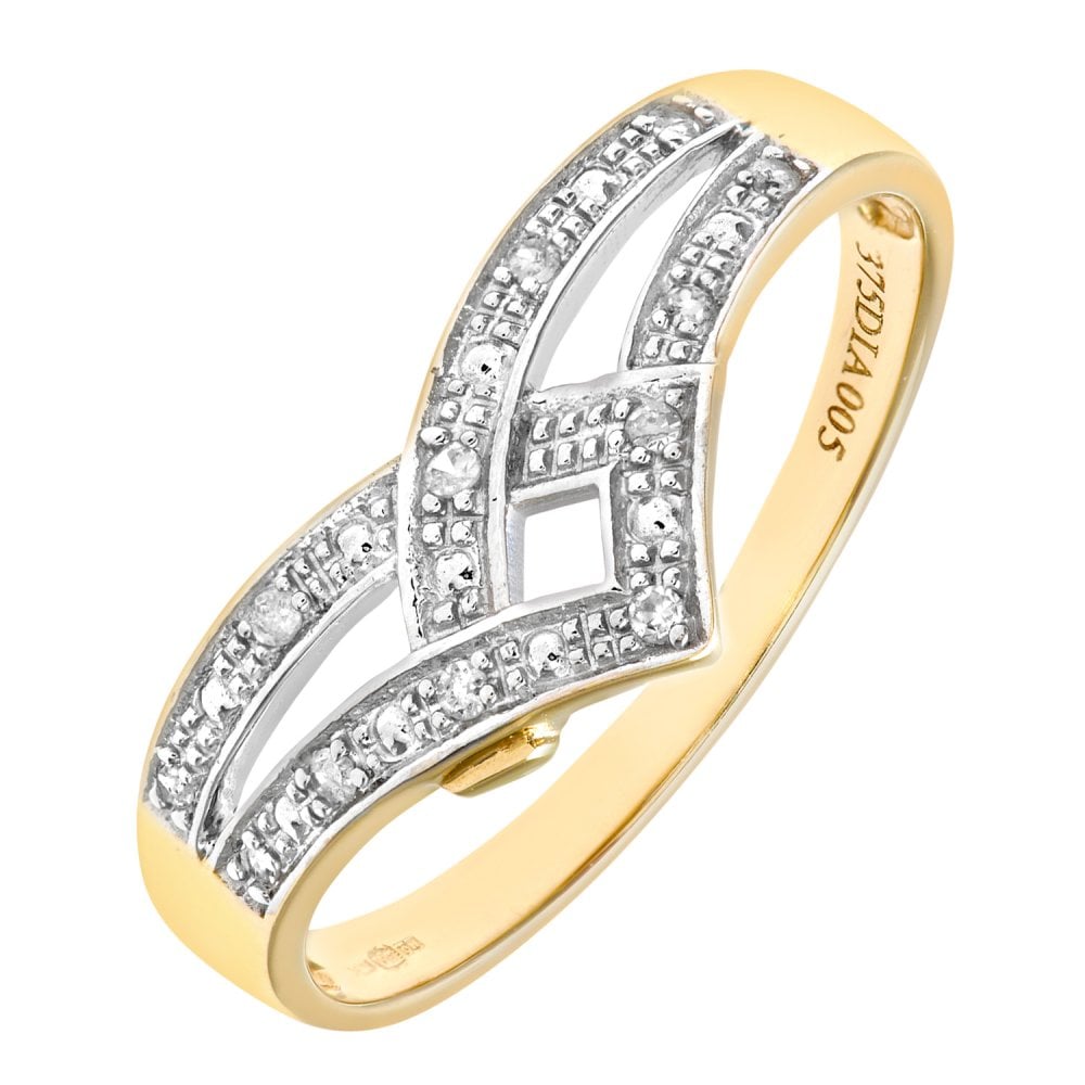 SPARKLD 9ct Yellow Gold Diamond Wishbone Ring