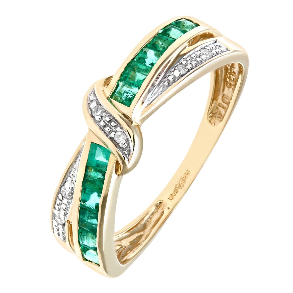 SPARKLD 9ct Yellow Gold Emerald And Diamond Bow Ring