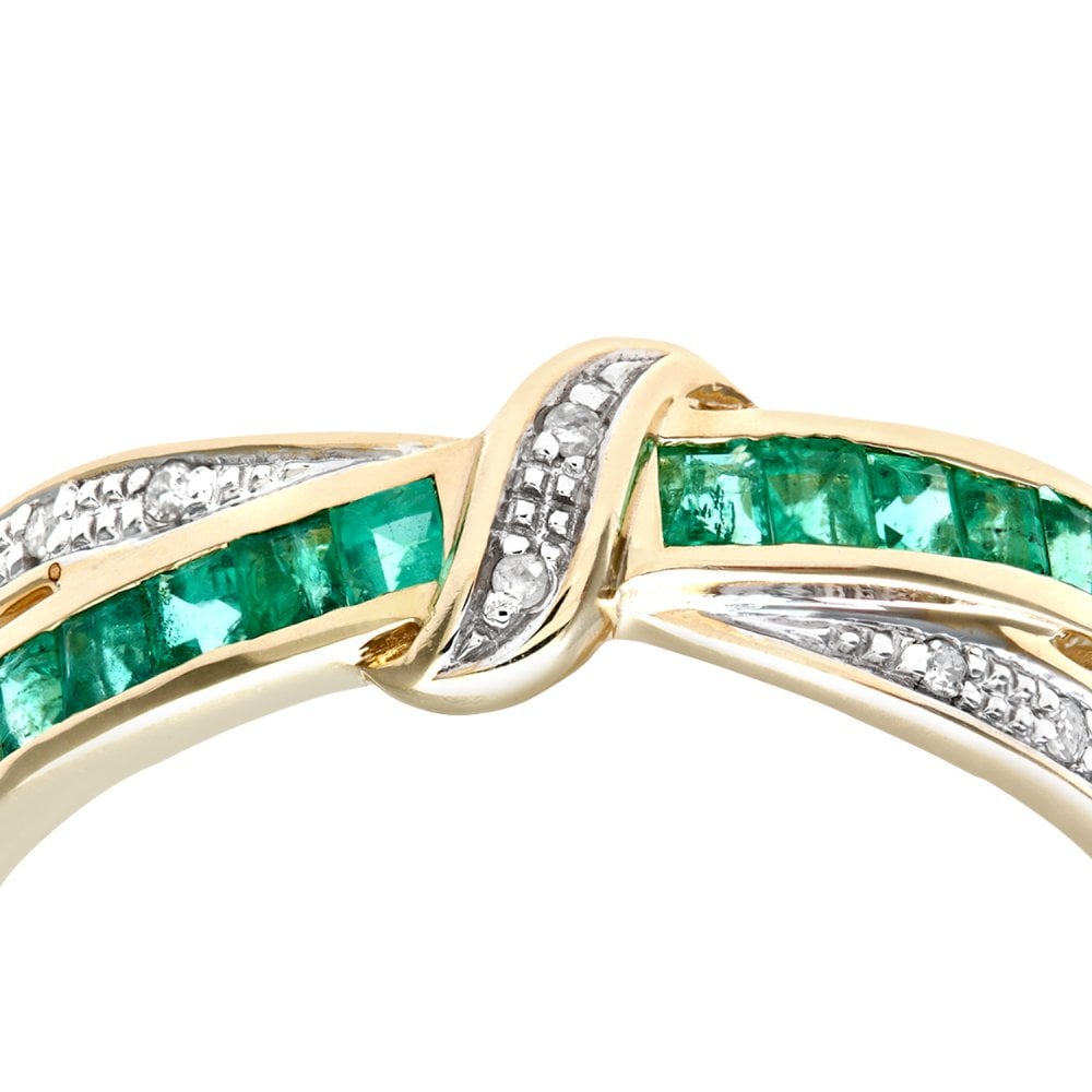 SPARKLD 9ct Yellow Gold Emerald And Diamond Bow Ring