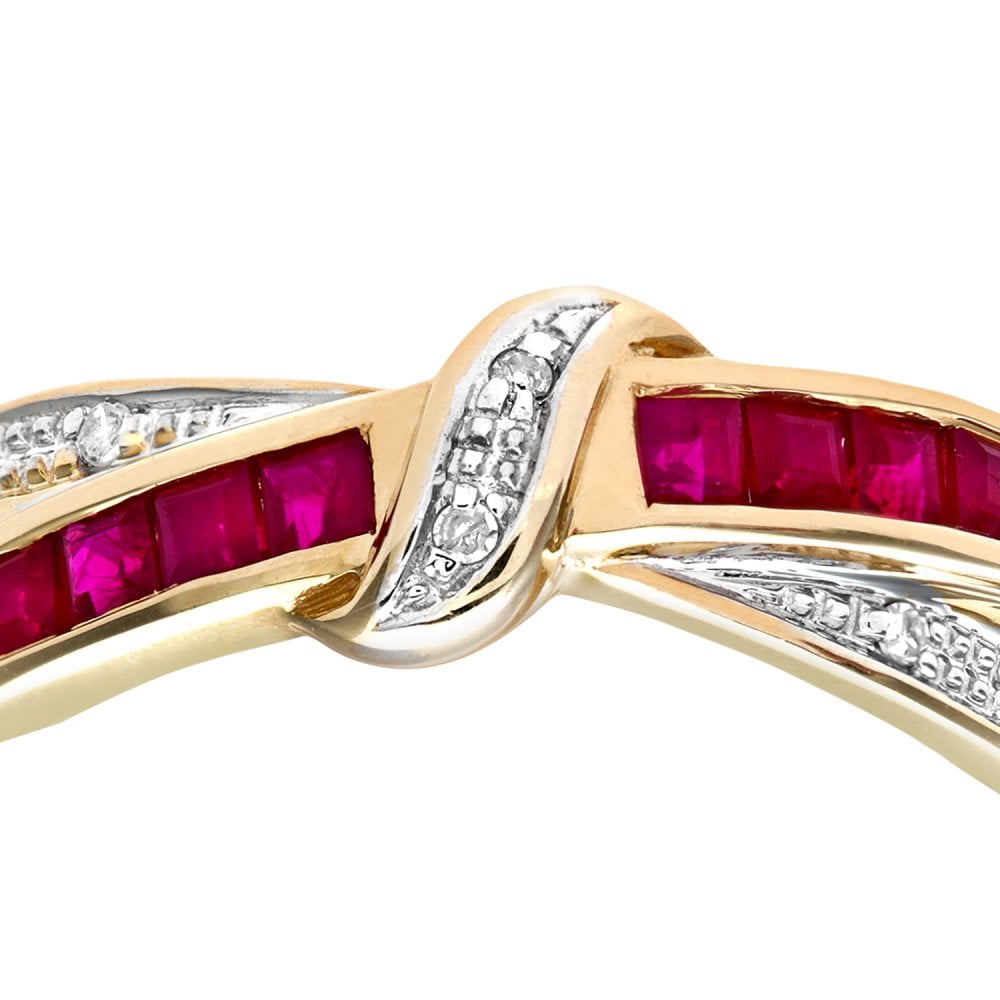 SPARKLD 9ct Yellow Gold Ruby And Diamond Bow Ring
