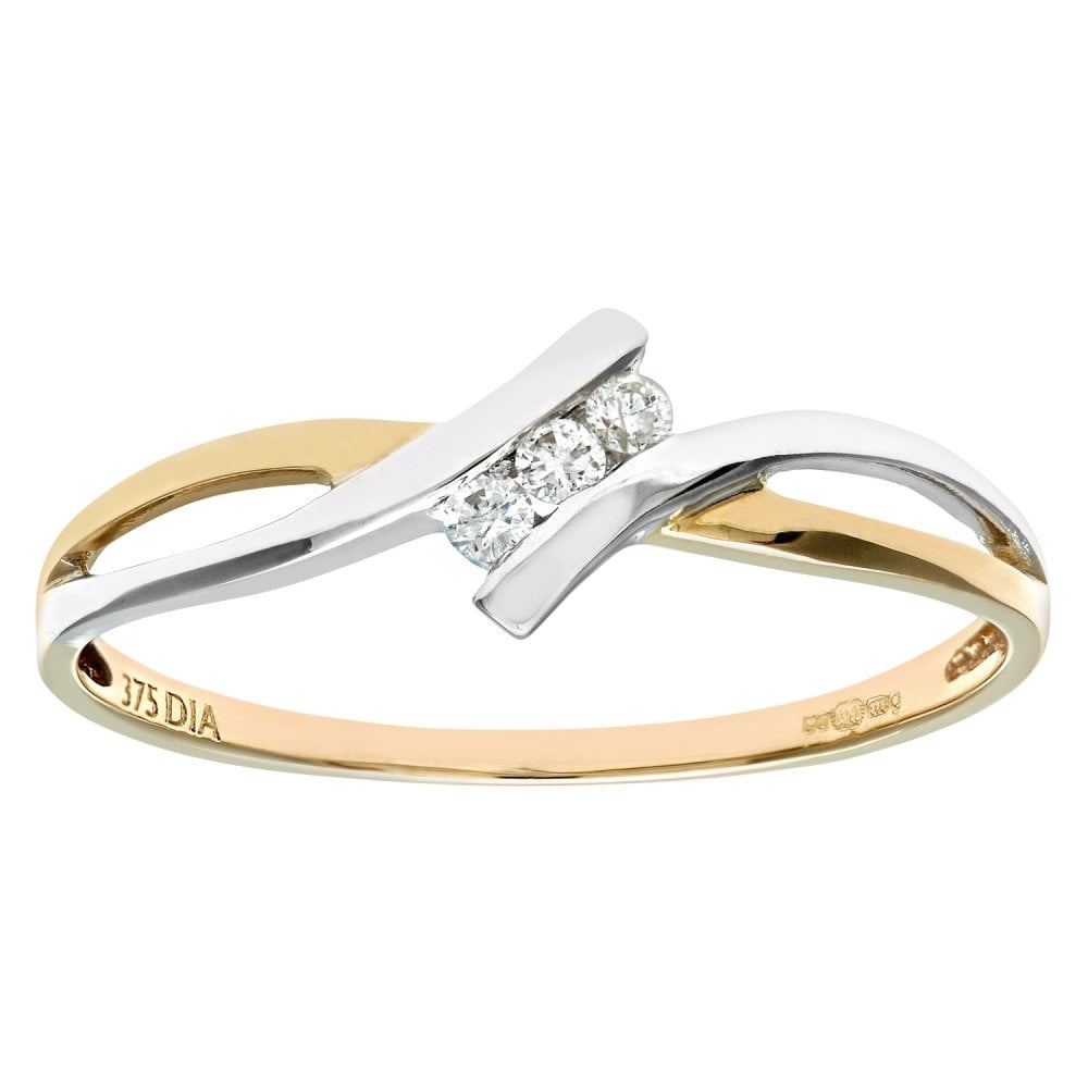 SPARKLD Ladies SPARKLD 9ct Yellow And White Gold Diamond Crossover Ring