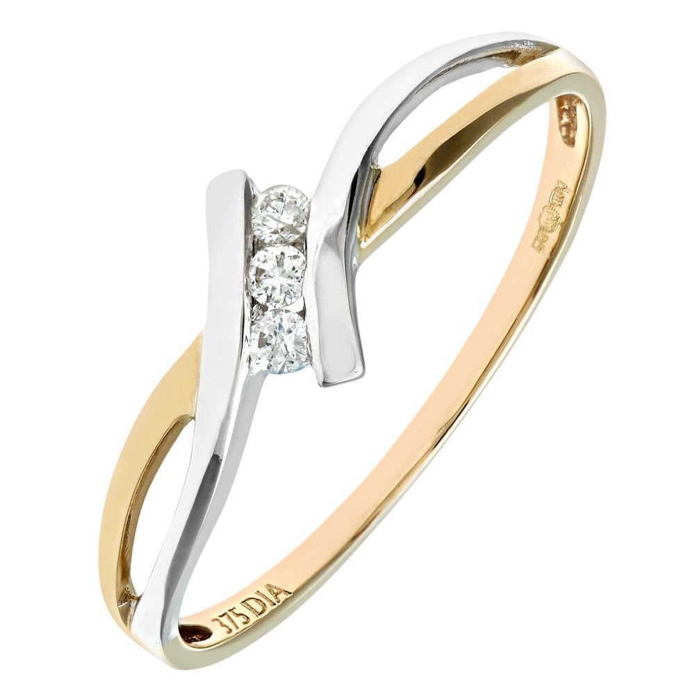 SPARKLD Ladies SPARKLD 9ct Yellow And White Gold Diamond Crossover Ring