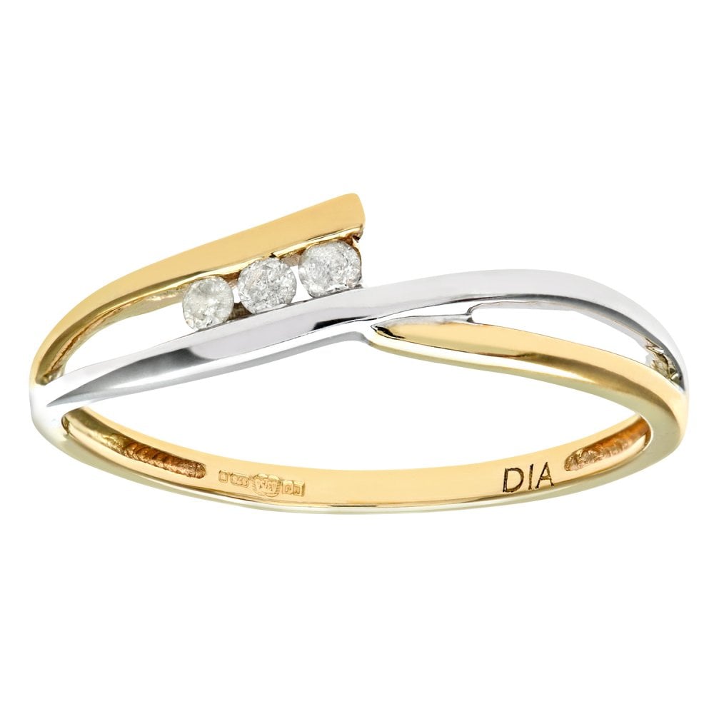 SPARKLD 9ct Yellow and White Gold Diamond Ring In Crossover Design