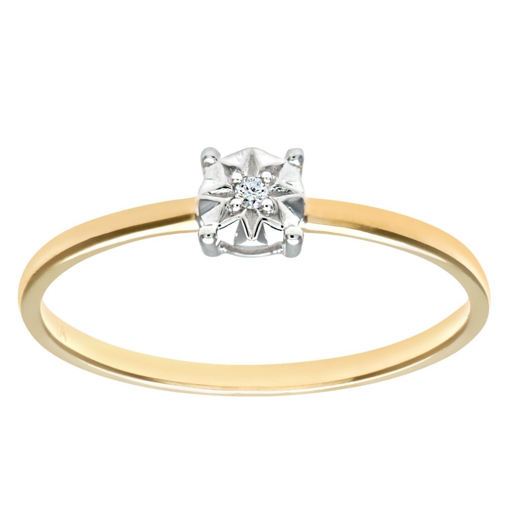SPARKLD 9ct Yellow Gold Solitare Diamond Ring