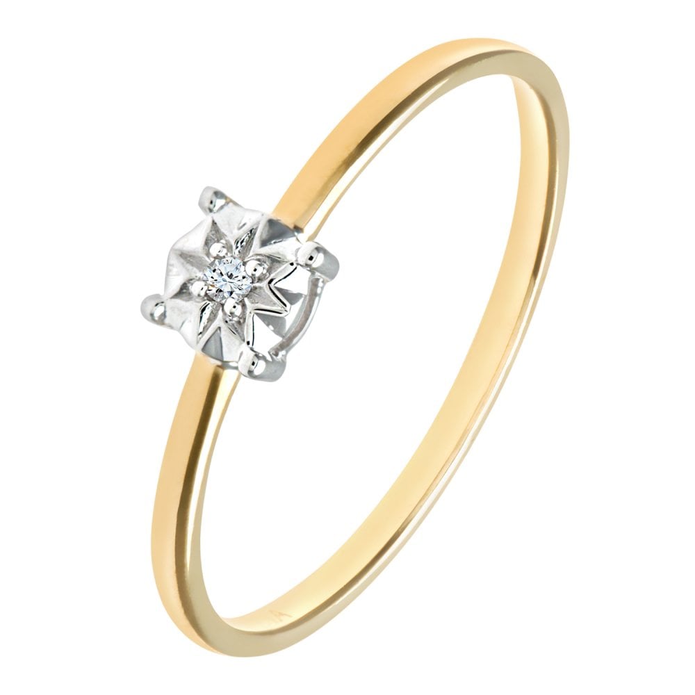 SPARKLD 9ct Yellow Gold Solitare Diamond Ring